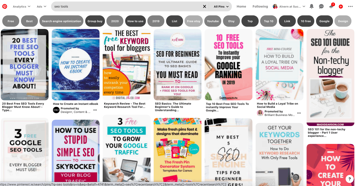 SEO tools search on Pinterest
