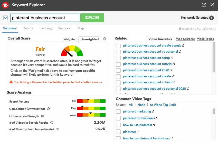 Tubebuddy - Keyword Explorer