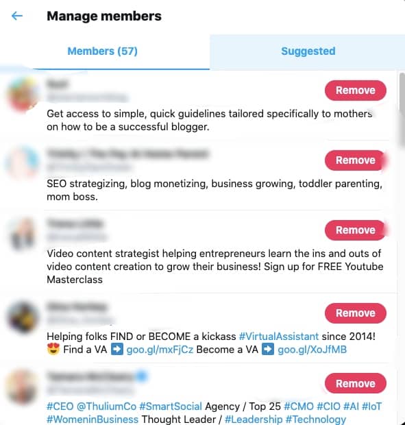 Twitter List example - blur