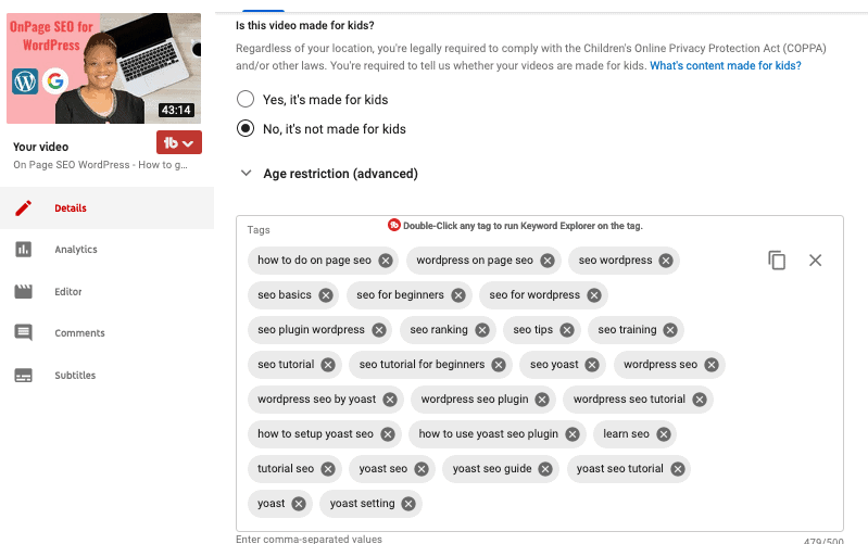 YouTube video tags