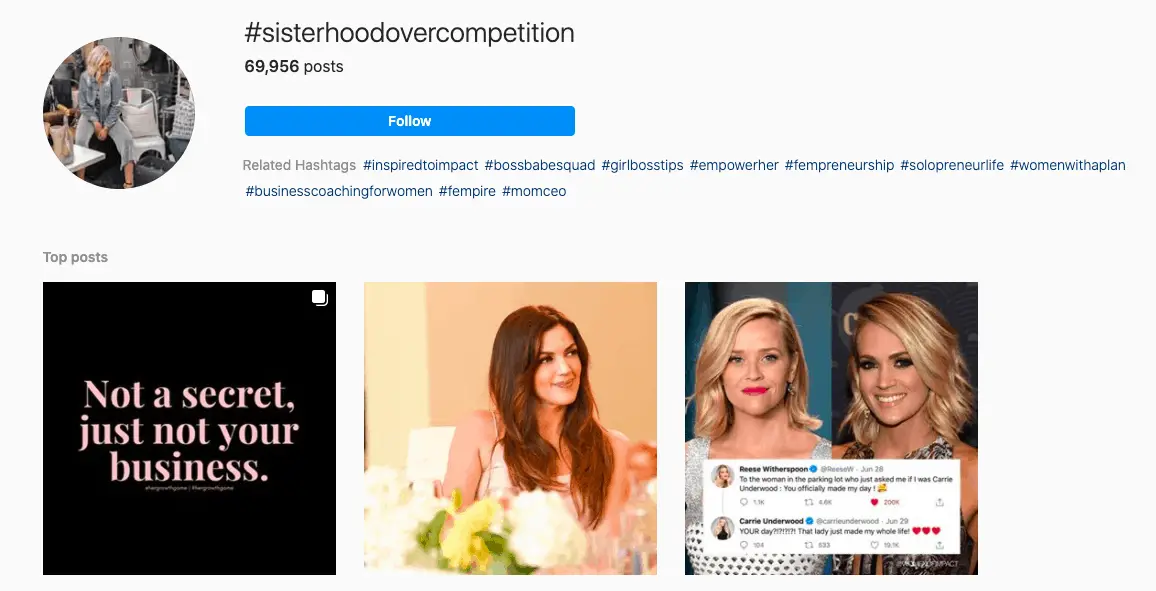 Sisterhood over competition hashtag