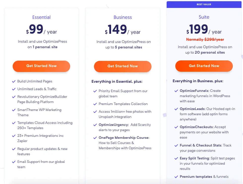 OptimizePress sales funnel template pricing