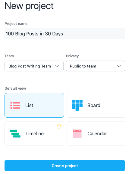 Asana list, board or calendar