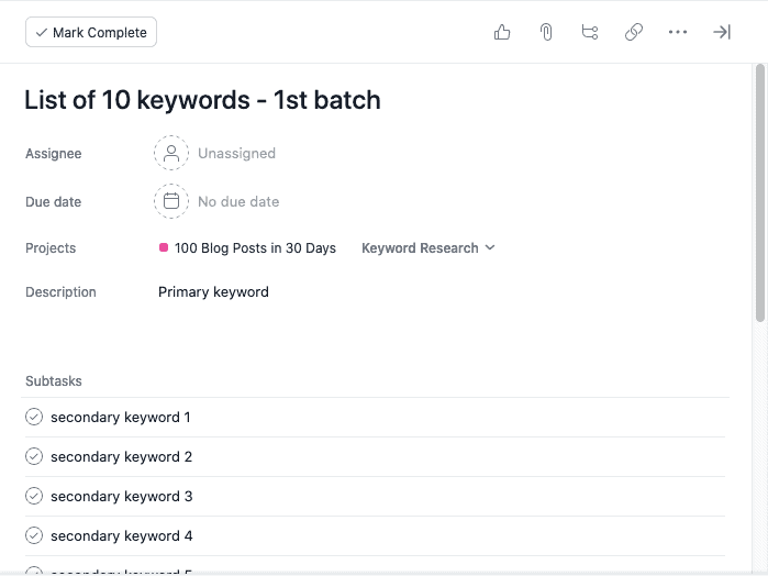 Subtasks in Asana