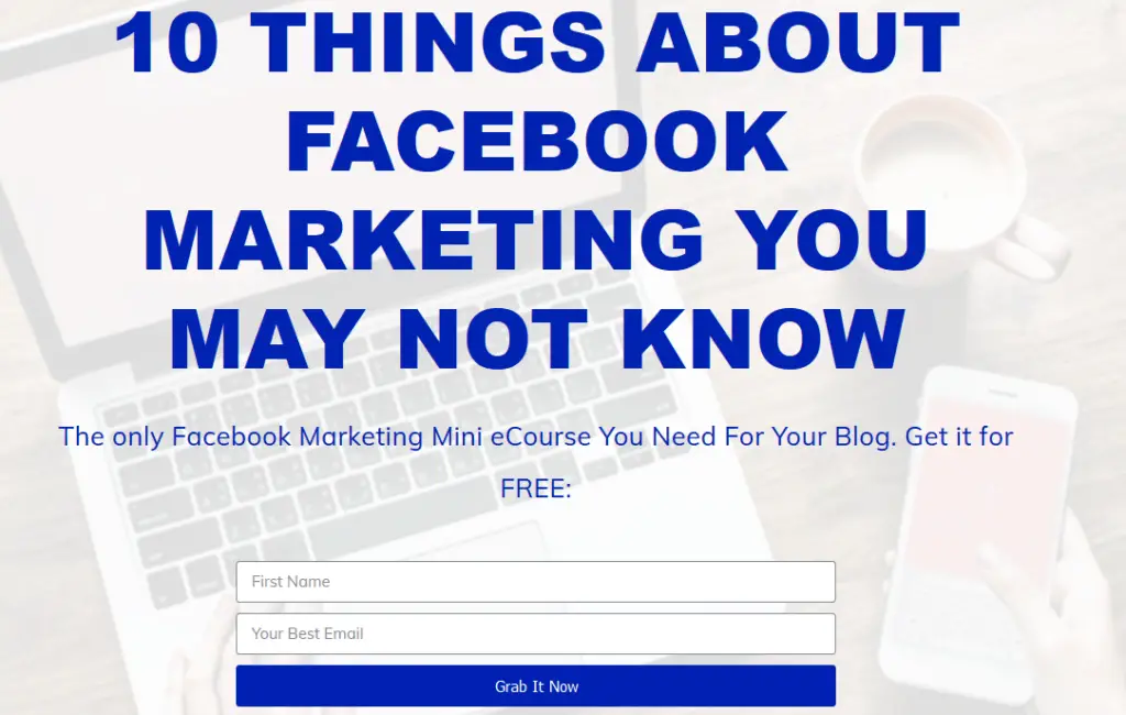 FB Mktg landing page example