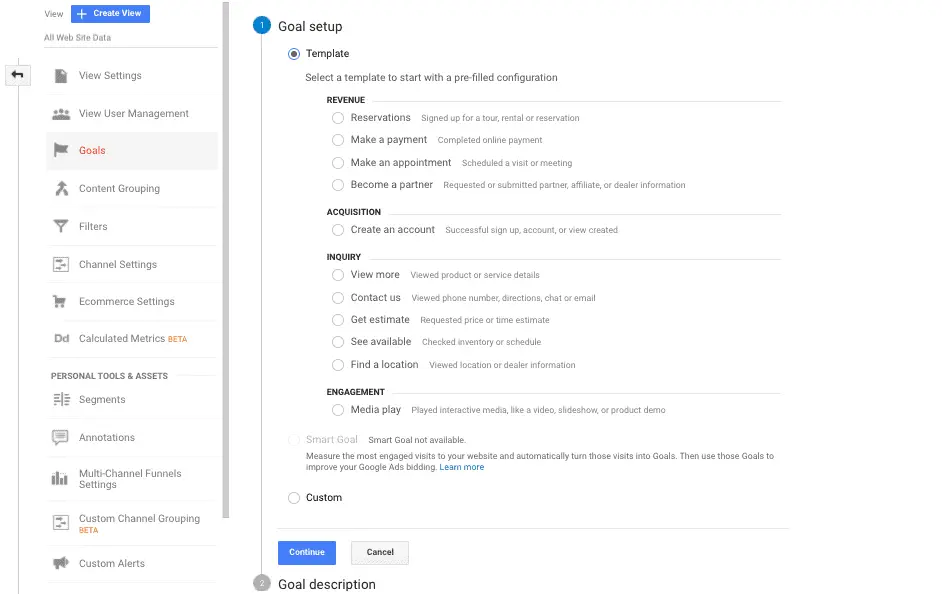 Goal set up from Google Analytics