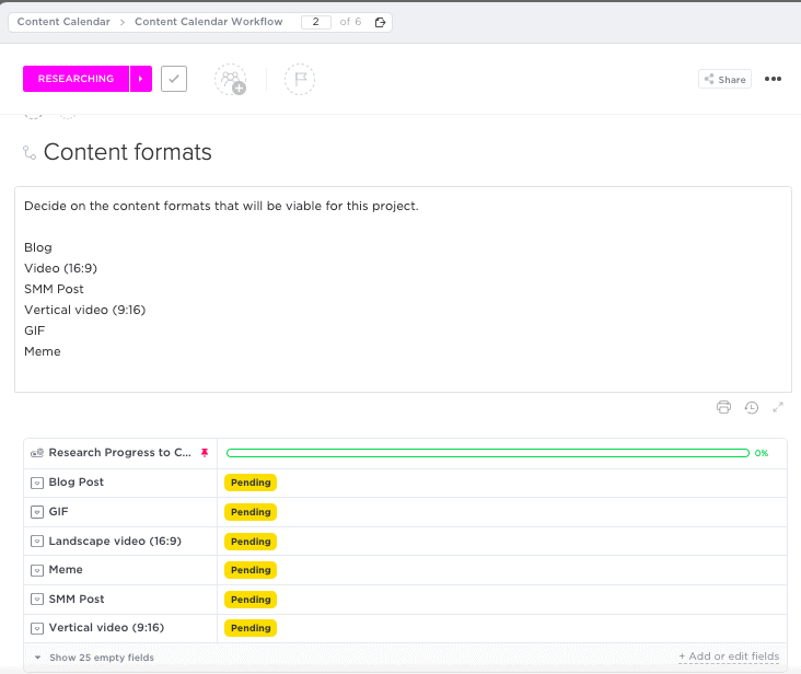 Content format custom fields