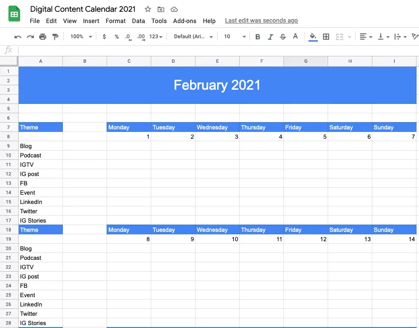 Creating February content calendar