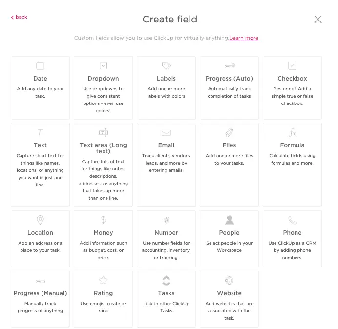 Custom field options - ClickUp