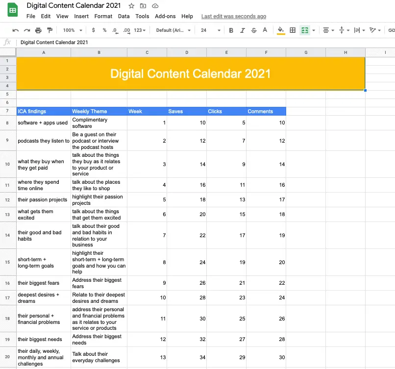 Digital Content Calendar Cover Sheet