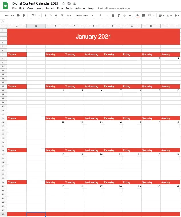 January 2021 calendar - updated