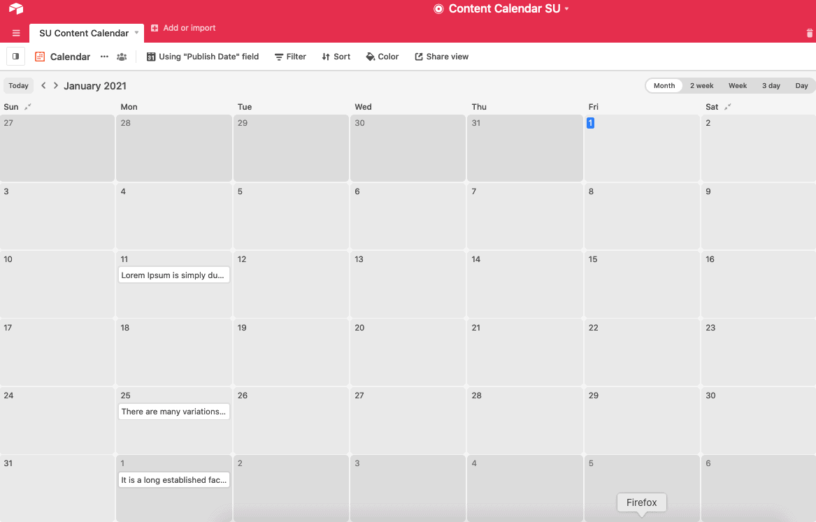 Airtable content calendar - calendar view