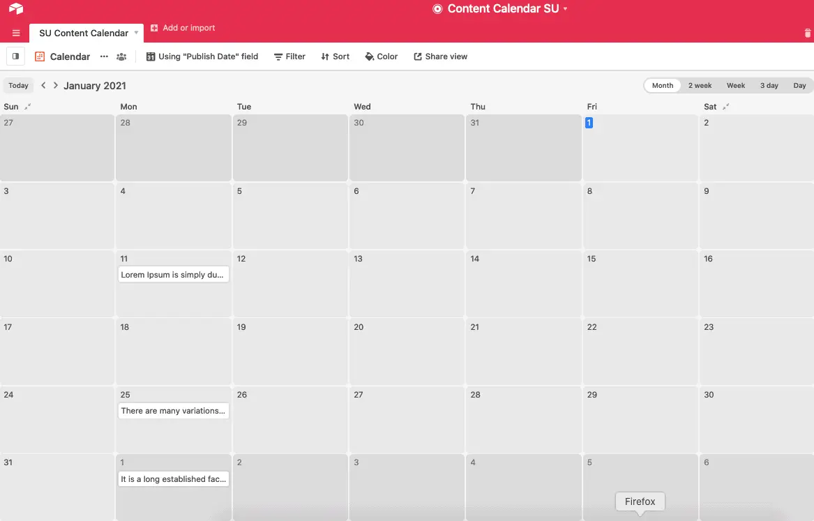 Airtable content calendar - calendar view