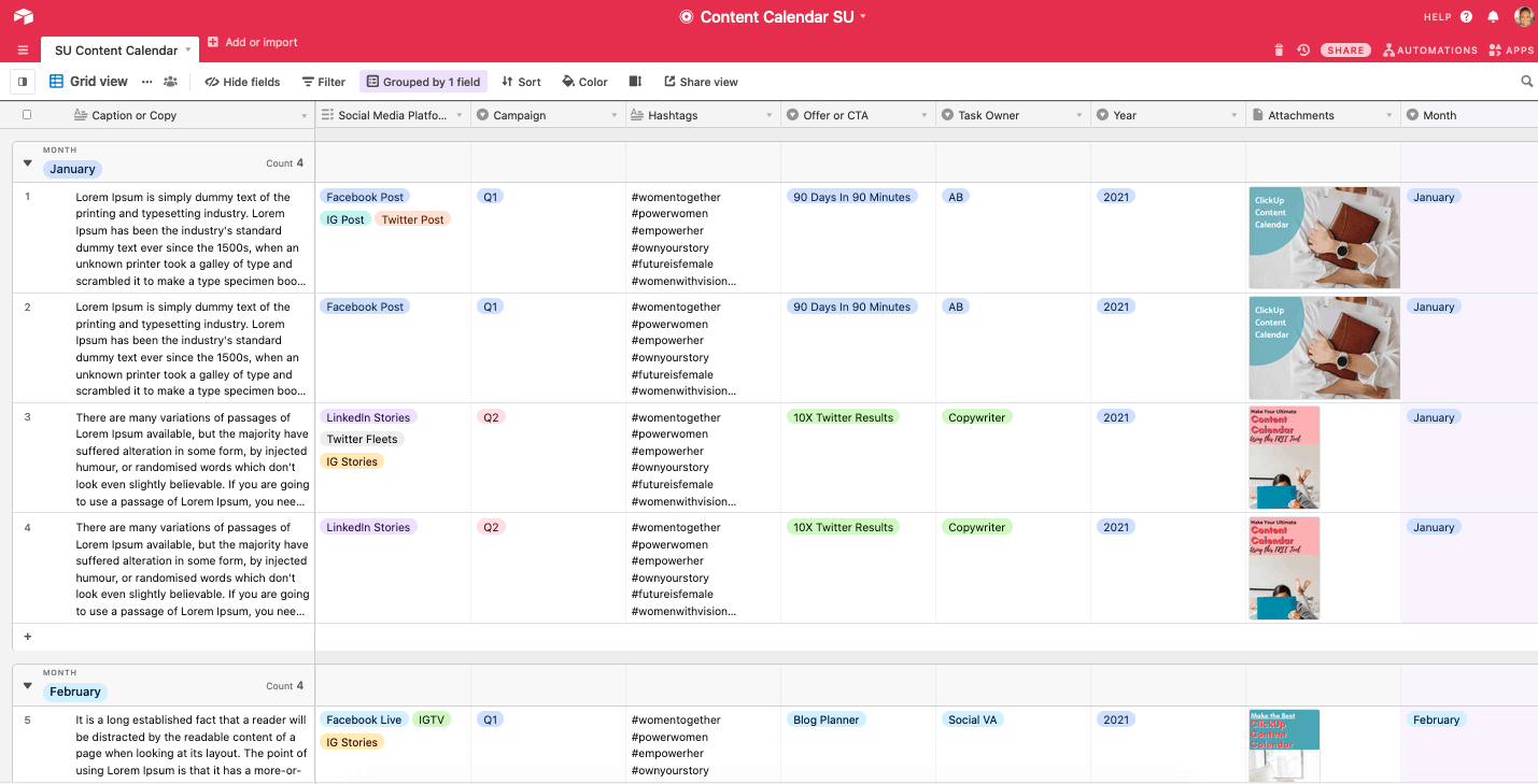 Airtable for social media - grouped by month