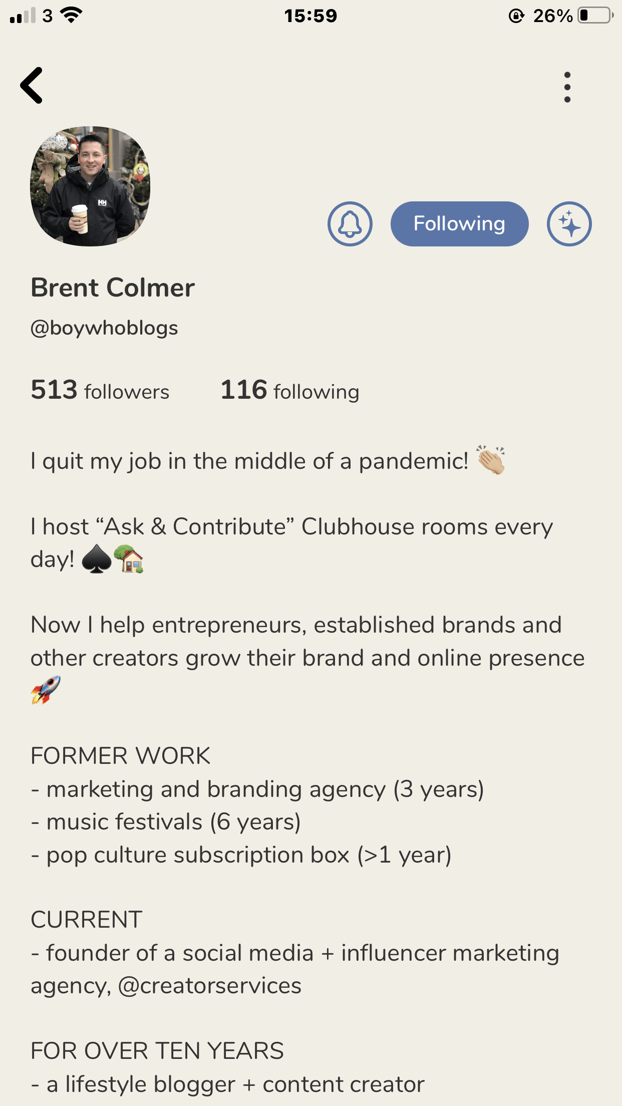 Brent Colmer's clubhouse profile