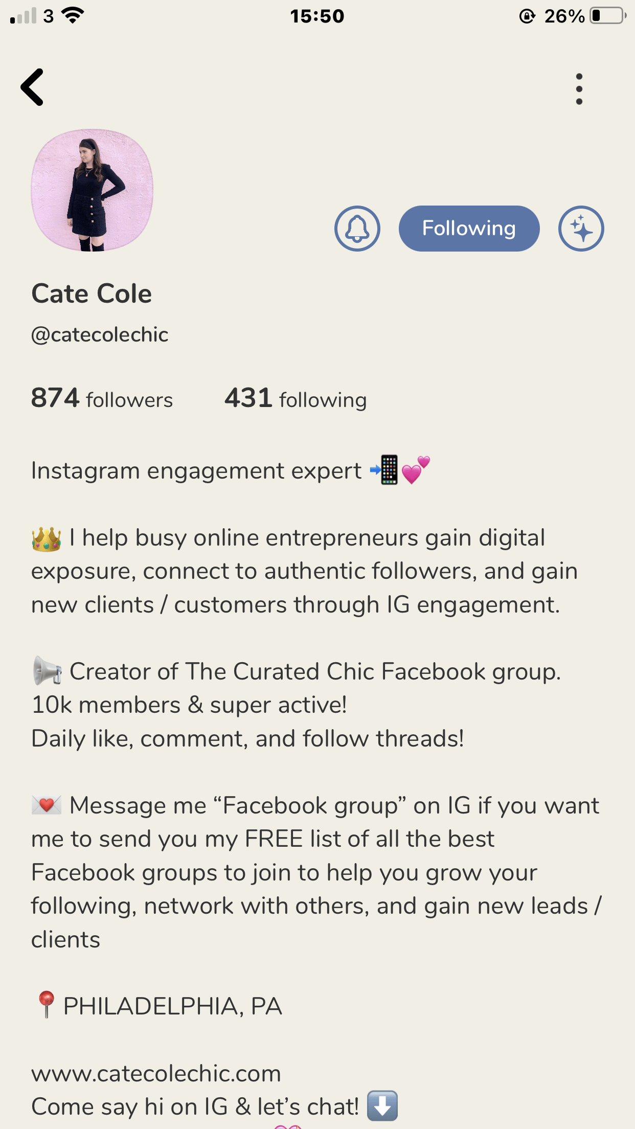 Cate Cole's clubhouse profile