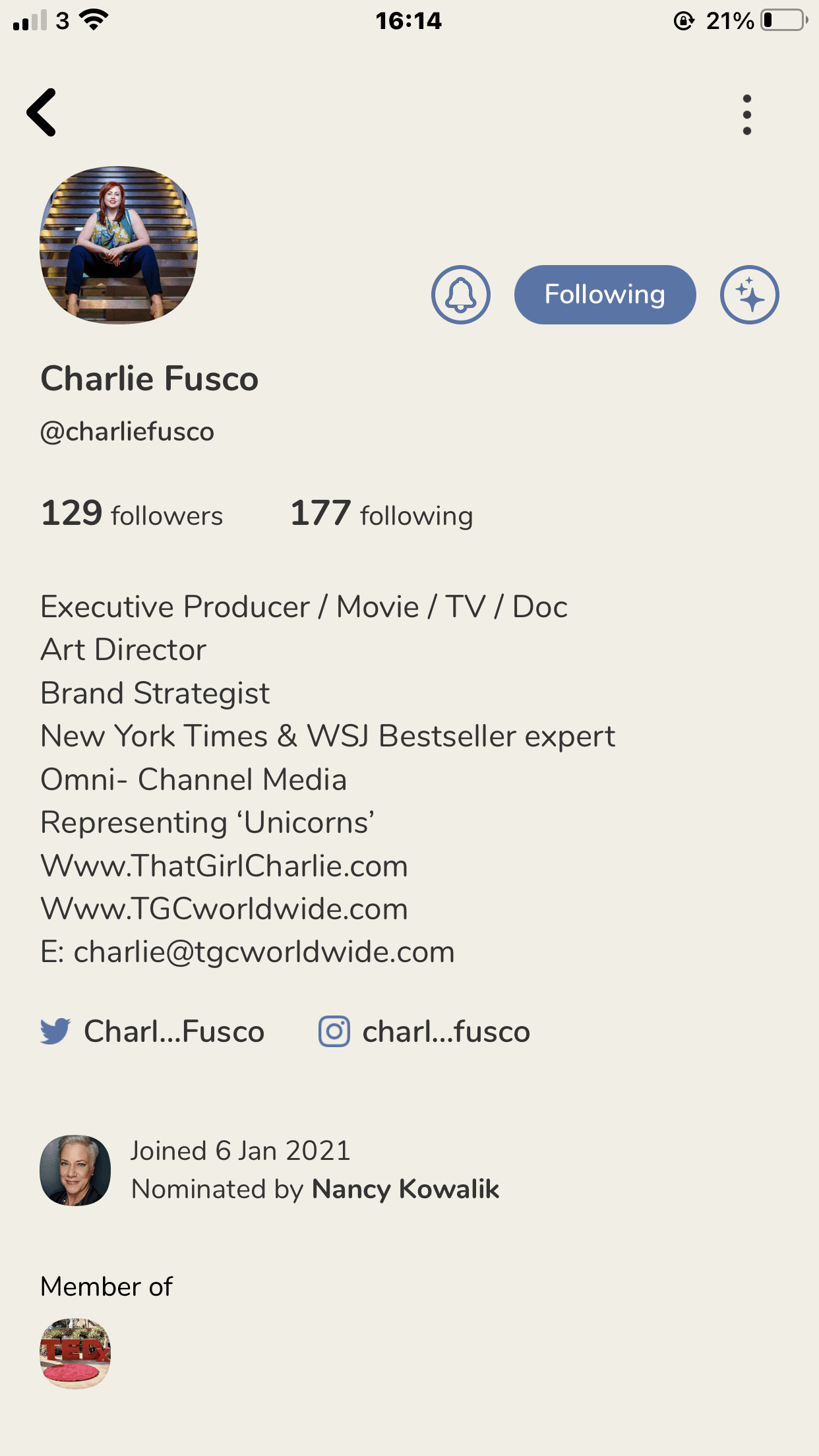 Charlie Fusco's clubhouse profile