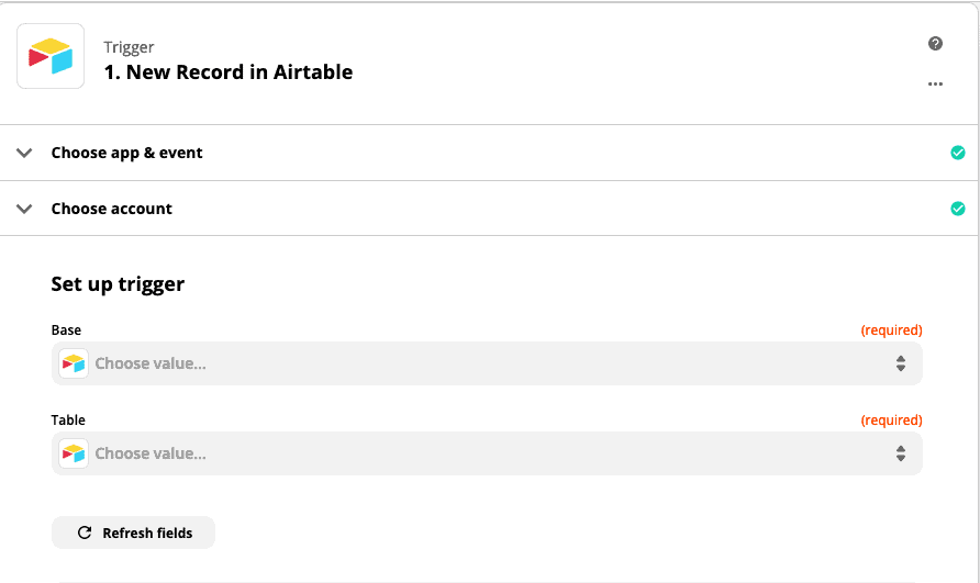 Choose the base and table - Airtable - Zapier