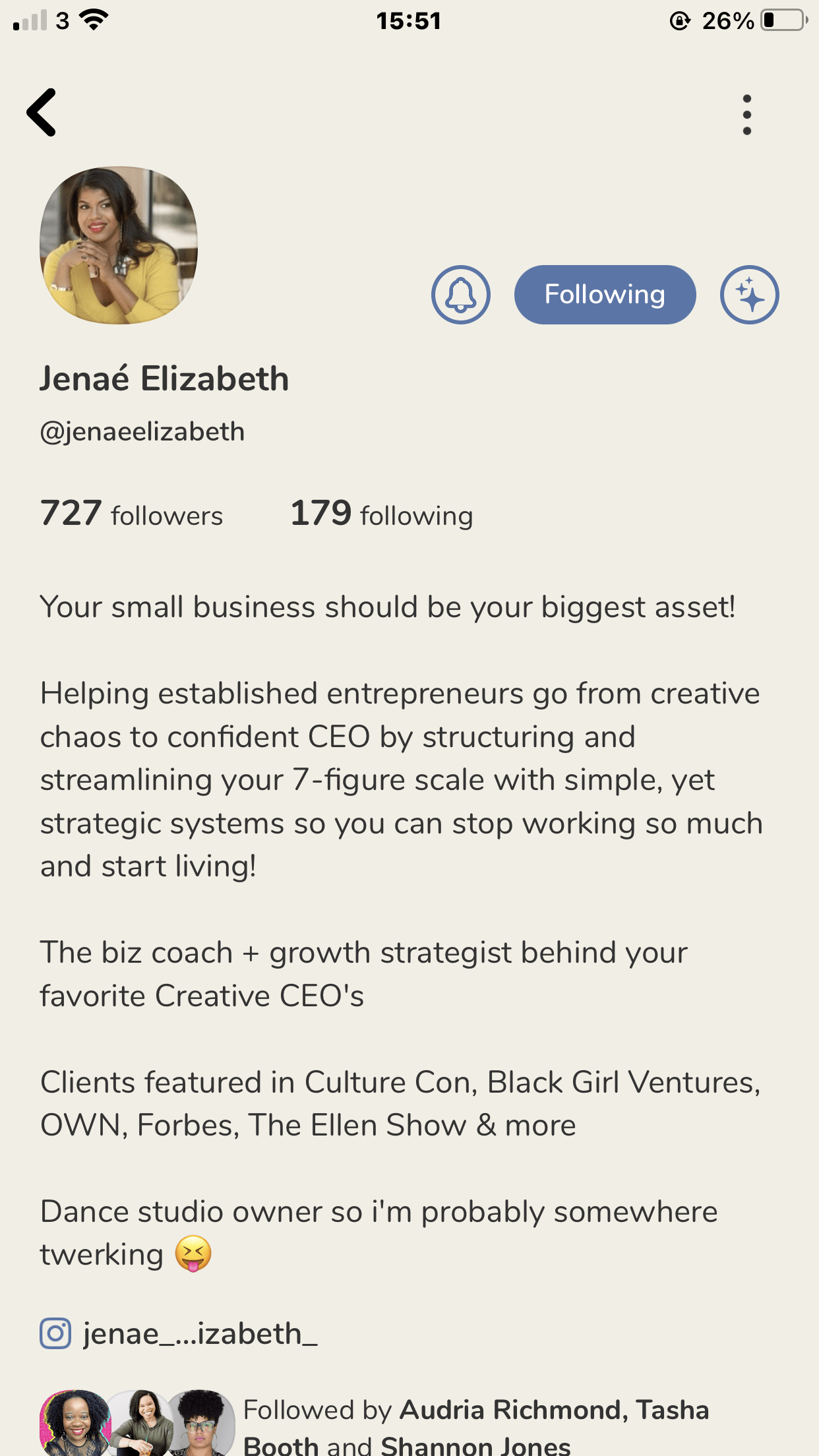 Jenae Elizabeth's clubhouse profile