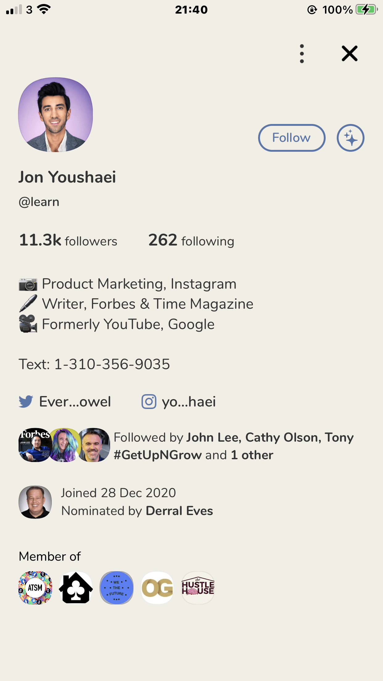 Jon Youshaei profile on Clubhouse