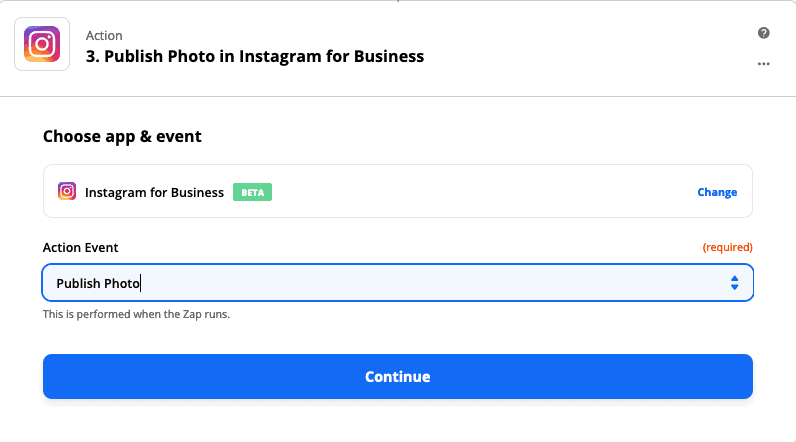 Publish a photo event IG - Zapier