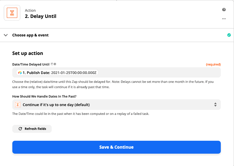 Publish date field chosen - Zapier