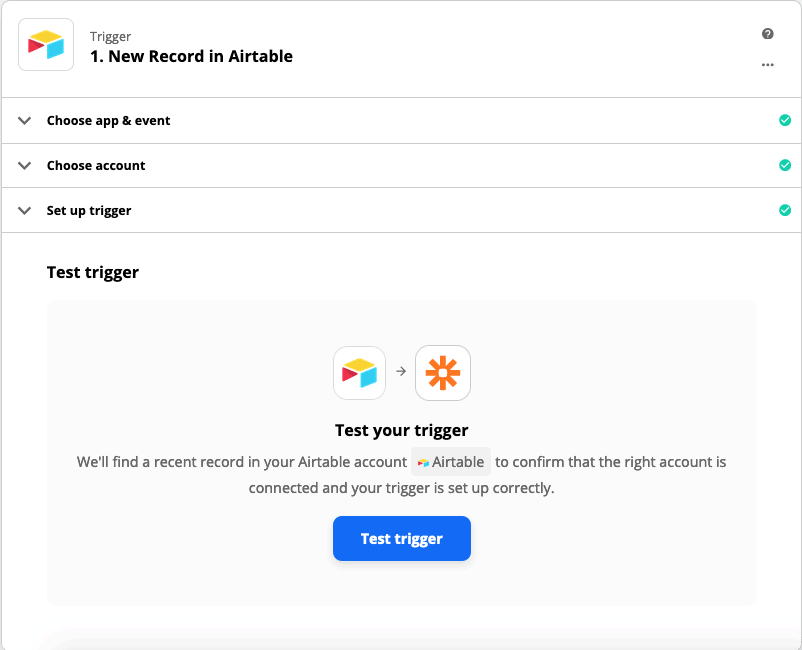 Test the trigger - Airtable - Zapier