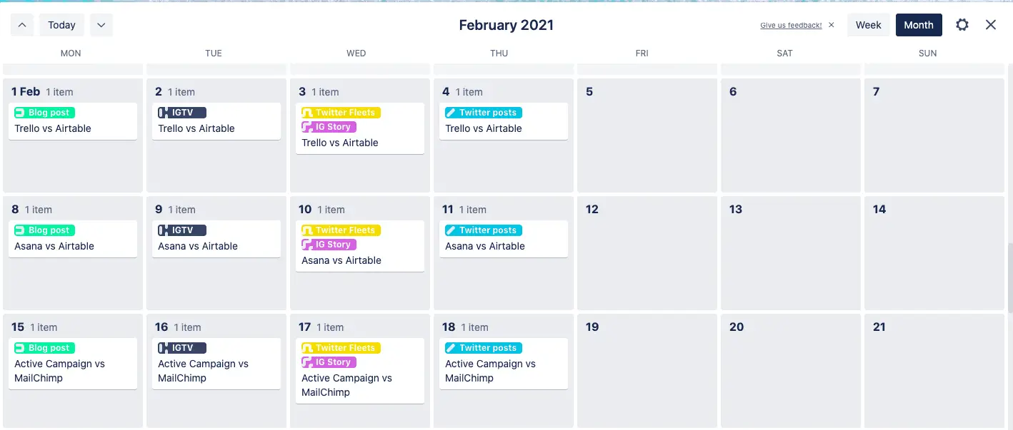 Trello calendar