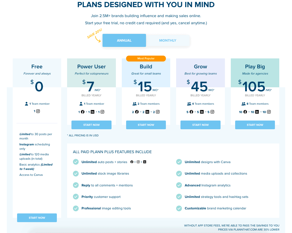 Plann Pricing Packages
