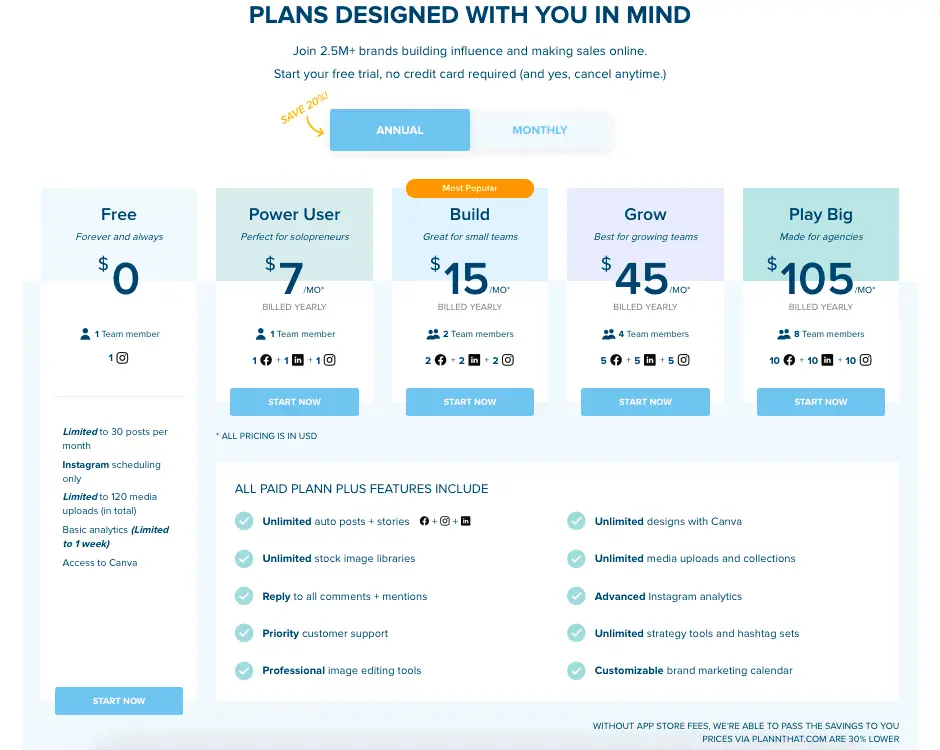 Plann Pricing Packages