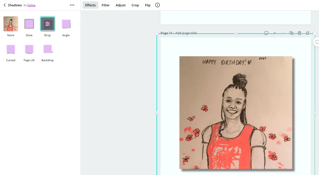 screenshot of the shadows feature in Canva