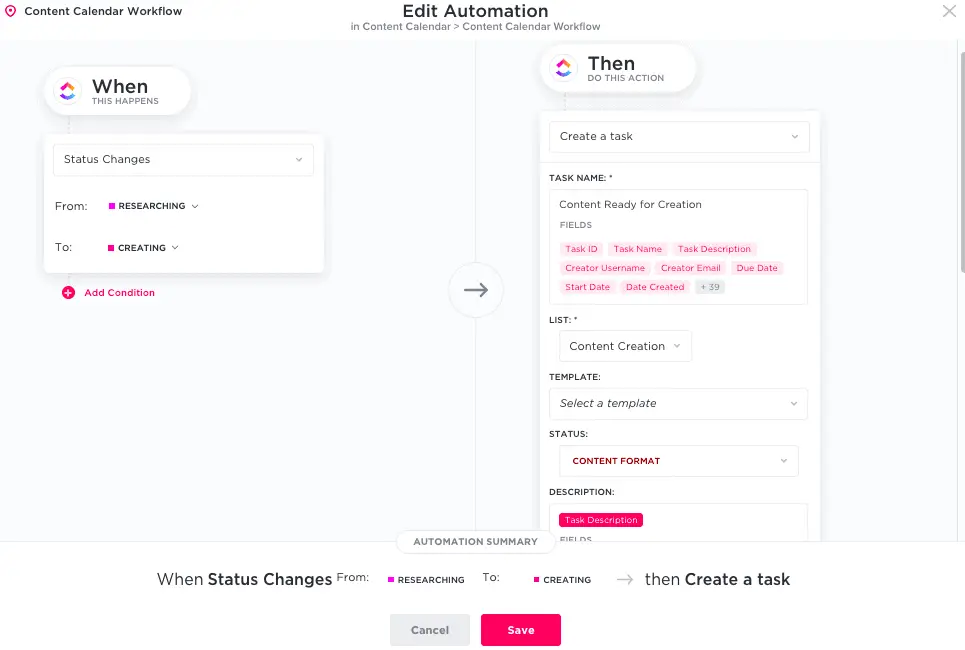 ClickUp automation - when status changes