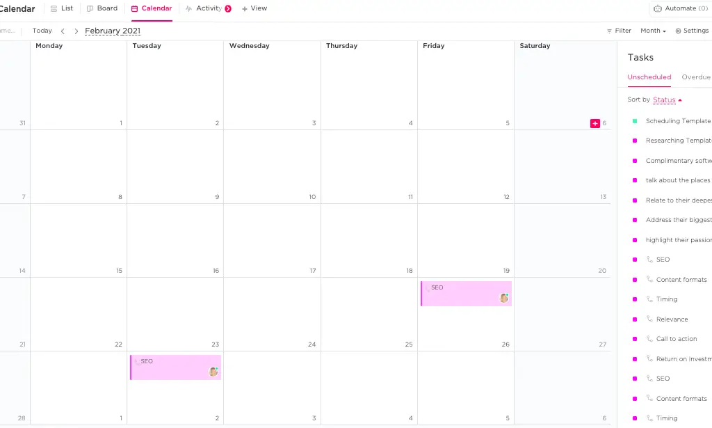 the Calendar view on ClickUp