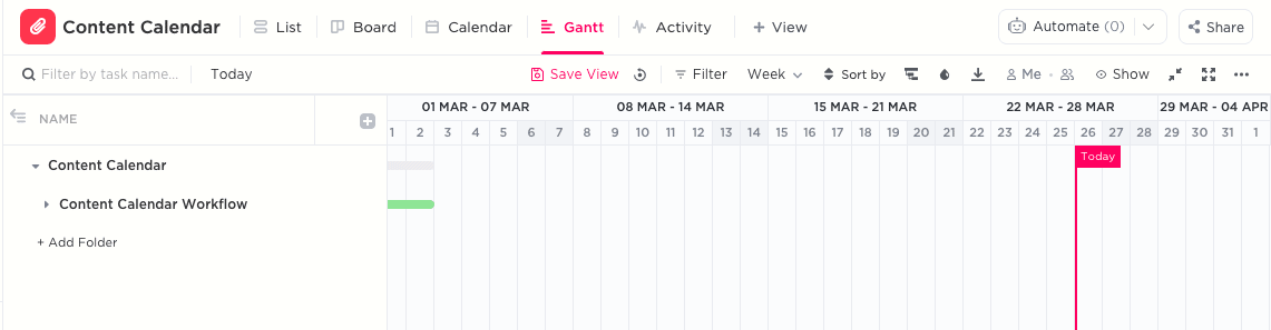 ClickUp Gantt chart view