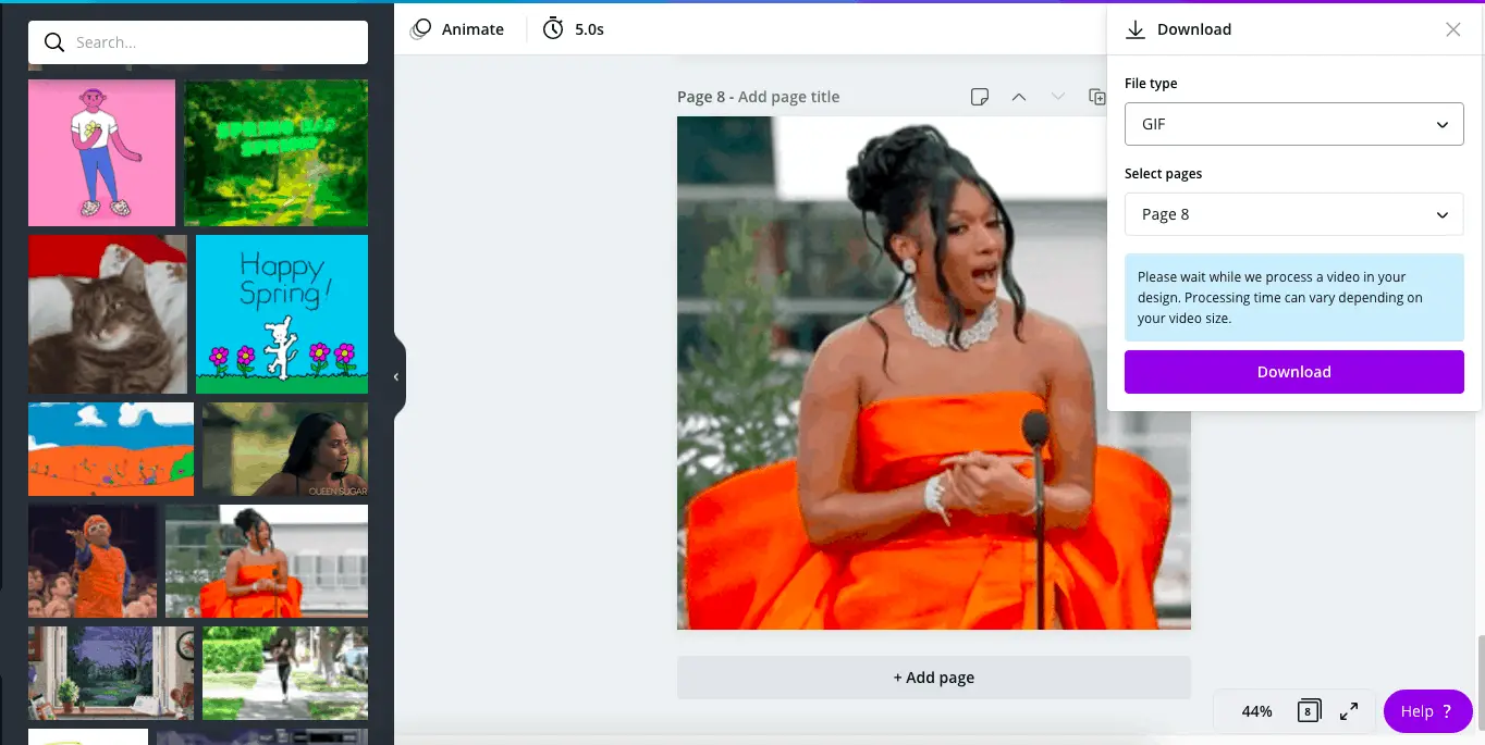 screenshot showing Giphy feature inside Canva