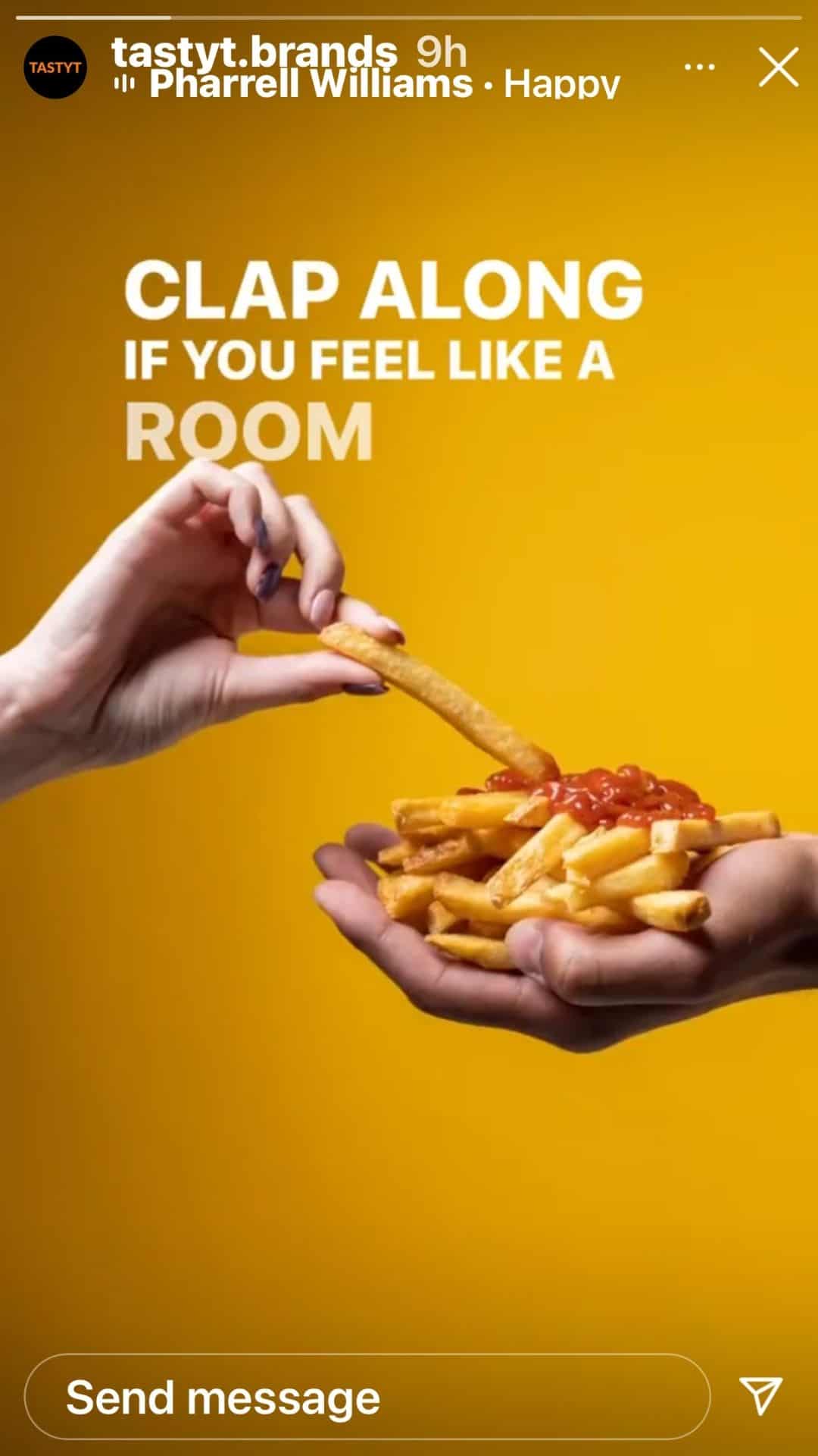 IG Story of a fries on hand from tasty brands