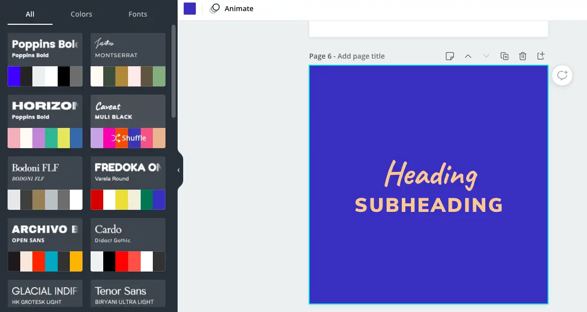 screenshot showing the styles feature in Canva