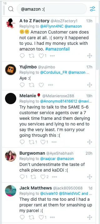 a screenshot of Amazon complaints Twitter