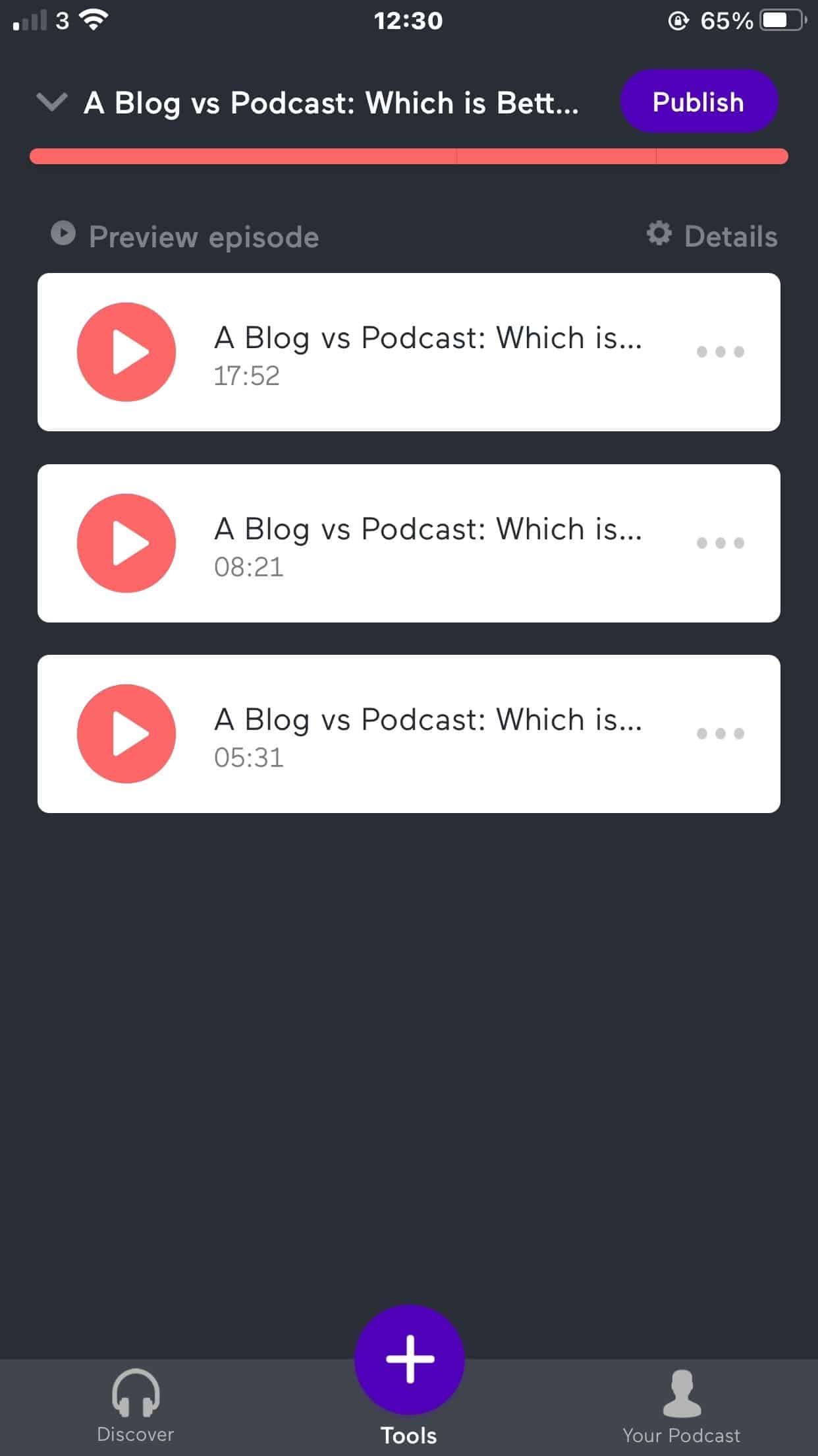 screenshot of Anchor FM recorded episodes