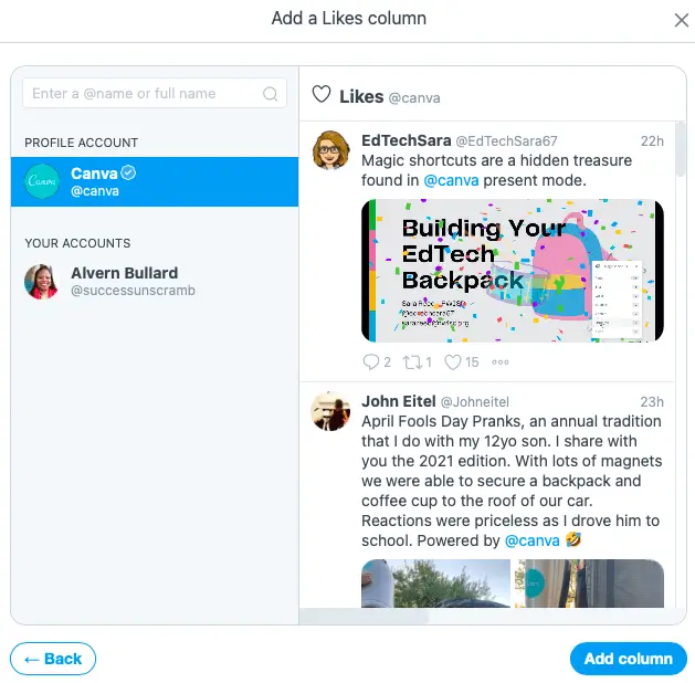 Canva likes preview - TweetDeck