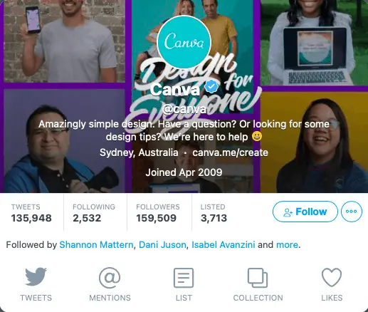 Canva profile on Twitter