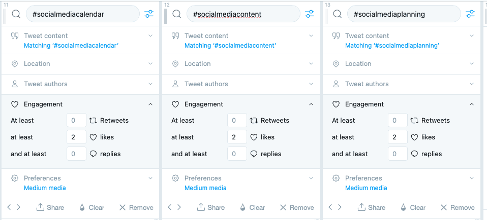 Engagement filters on TweetDeck