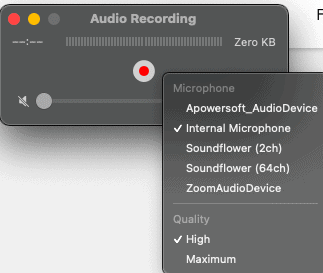 screenshot of Quicktime audio recording