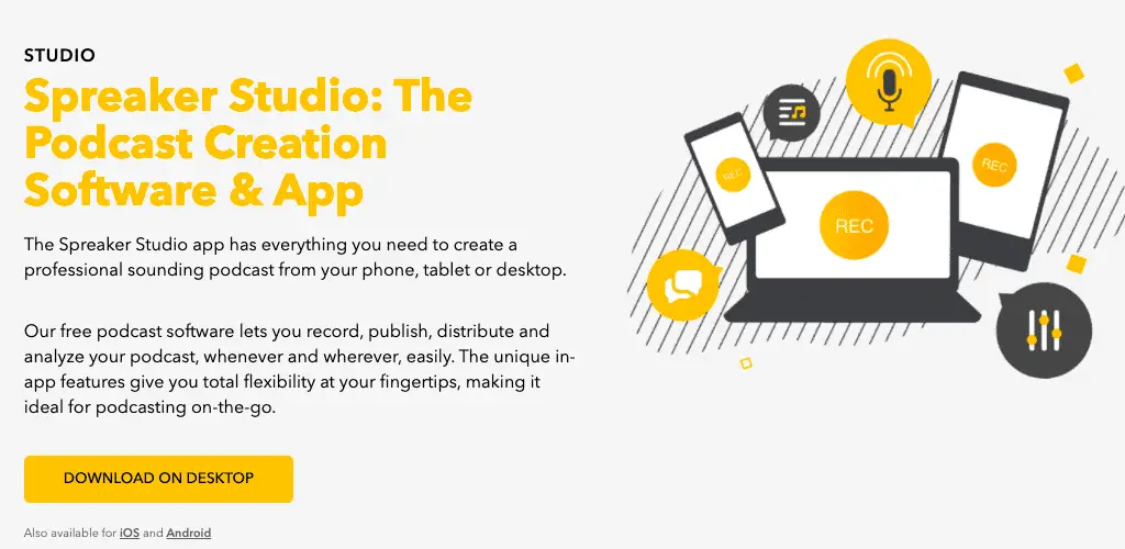 screenshot of Spreaker studio features