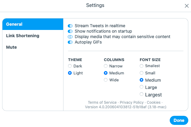 Tweetdeck settings