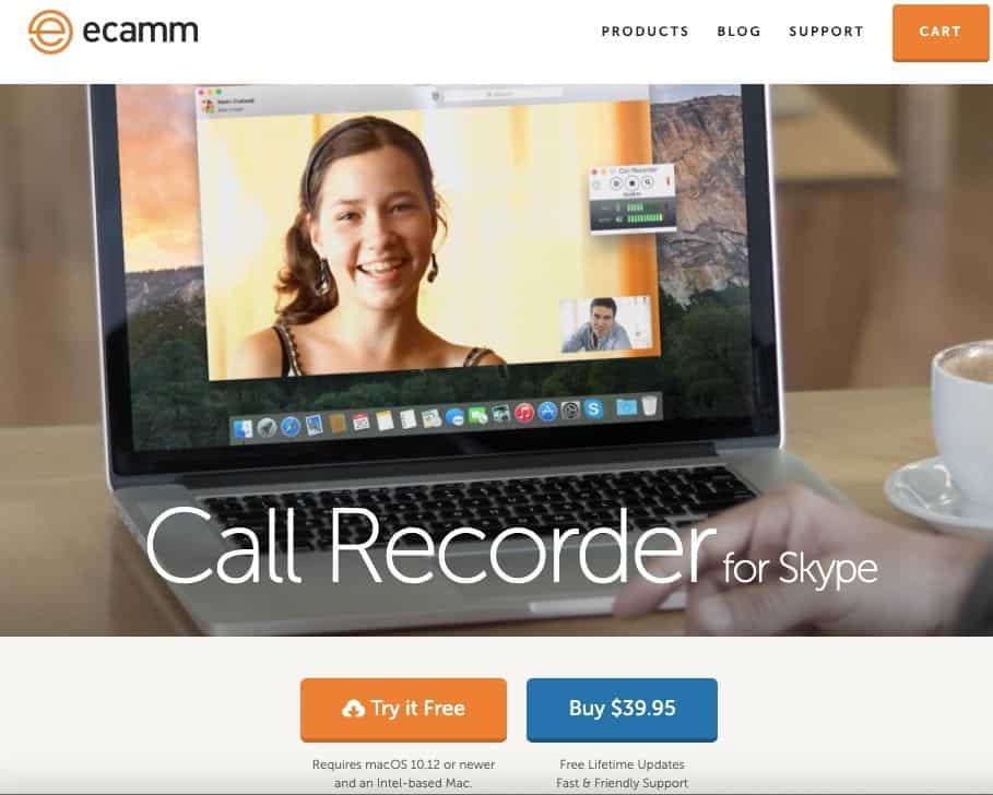 a screenshot of eCamm call recorder for Skype