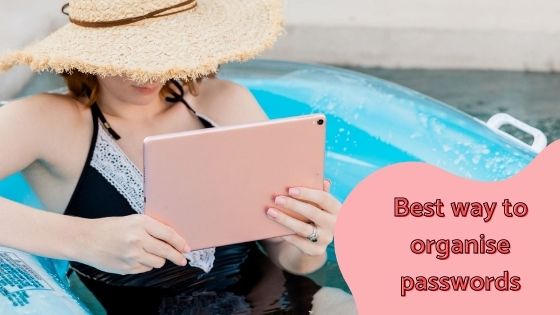 woman on a floatation device using her tablet