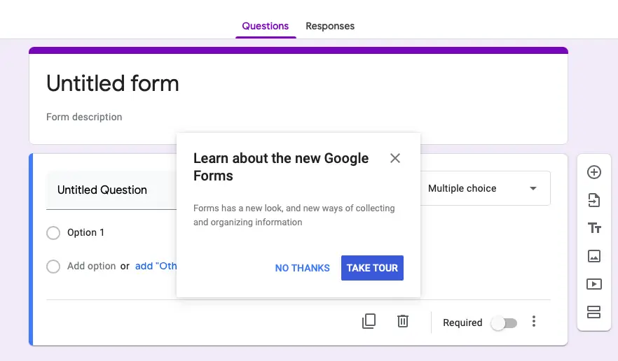 Blank Google Forms view