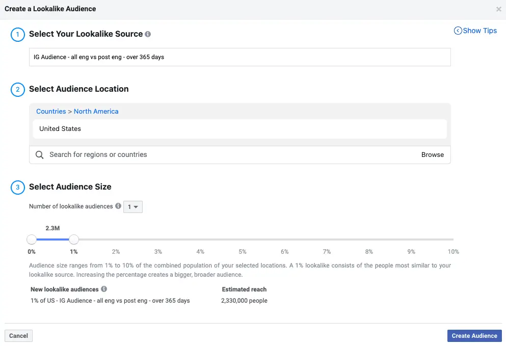 Create a Lookalike audience form