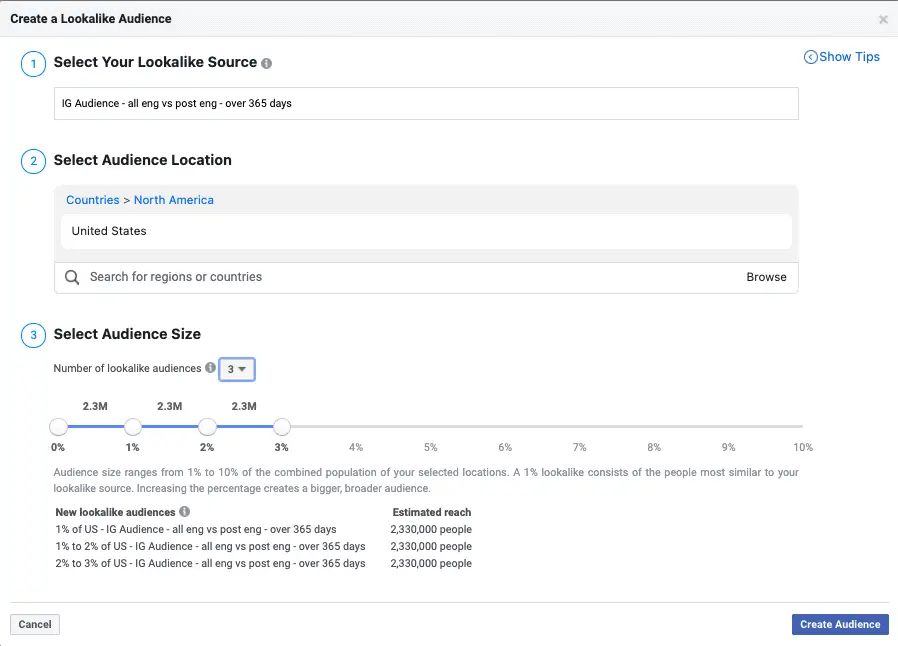 Create a Lookalike audience form